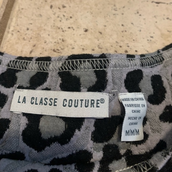 La Classe Couture Gray & Black Leopard Print Short Sleeve Mini Dress - Size M - Picture 7 of 8